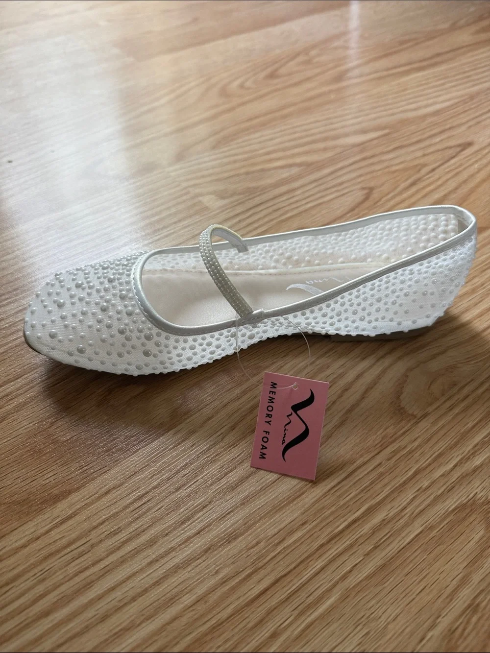 Girls White Pearl-Embellished Mary Jane Flats